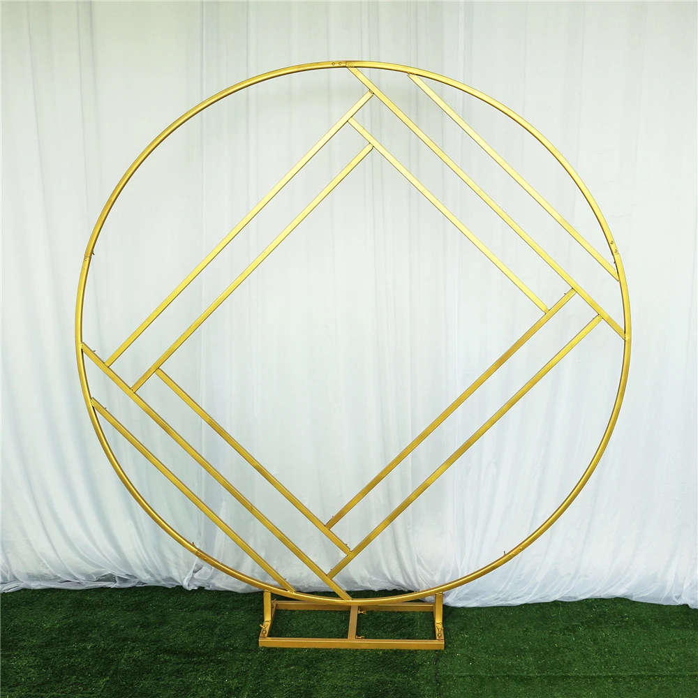 

Wedding Arch Props Diamond Round Geometris Gold Wrought Iron Flower Stand Outdoor Lawn Party Wedding Backdrop Decoration Shelf