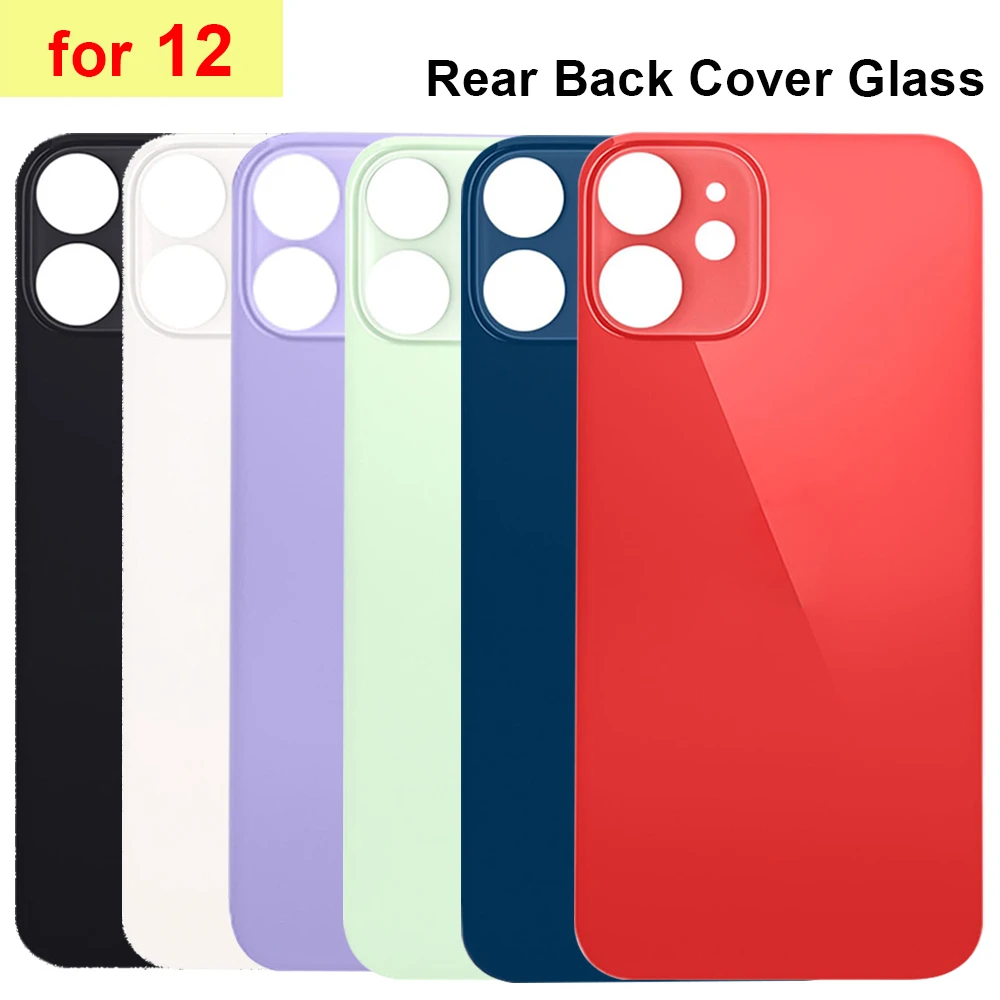Verre arrière à grand trou + adhésif 3M pour iPhone 12, coque arrière de remplacement en verre, couvercle de batterie rapide