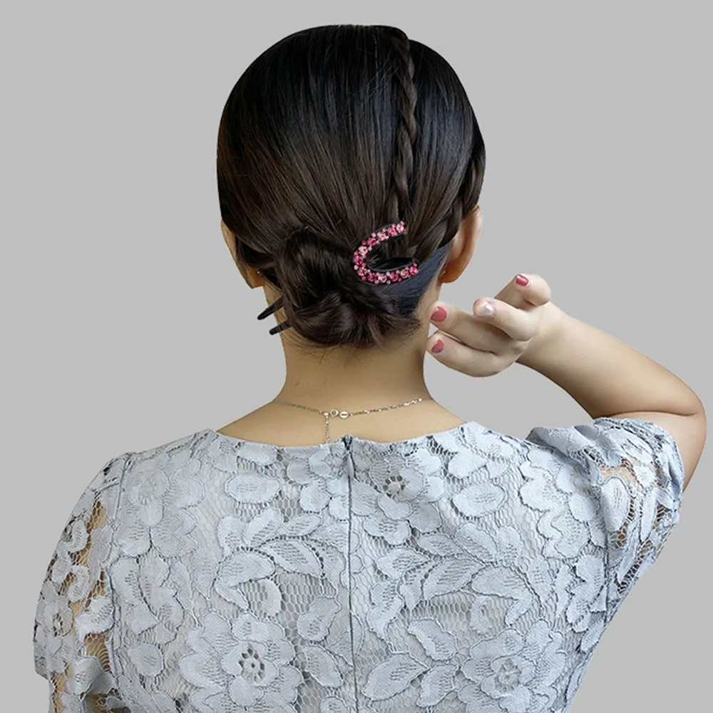 Rhinestone Simple Disk Hair Accessories Fixed Hair Tools Hair Accessories U-Shape Hairpin Headwear Hair Stick