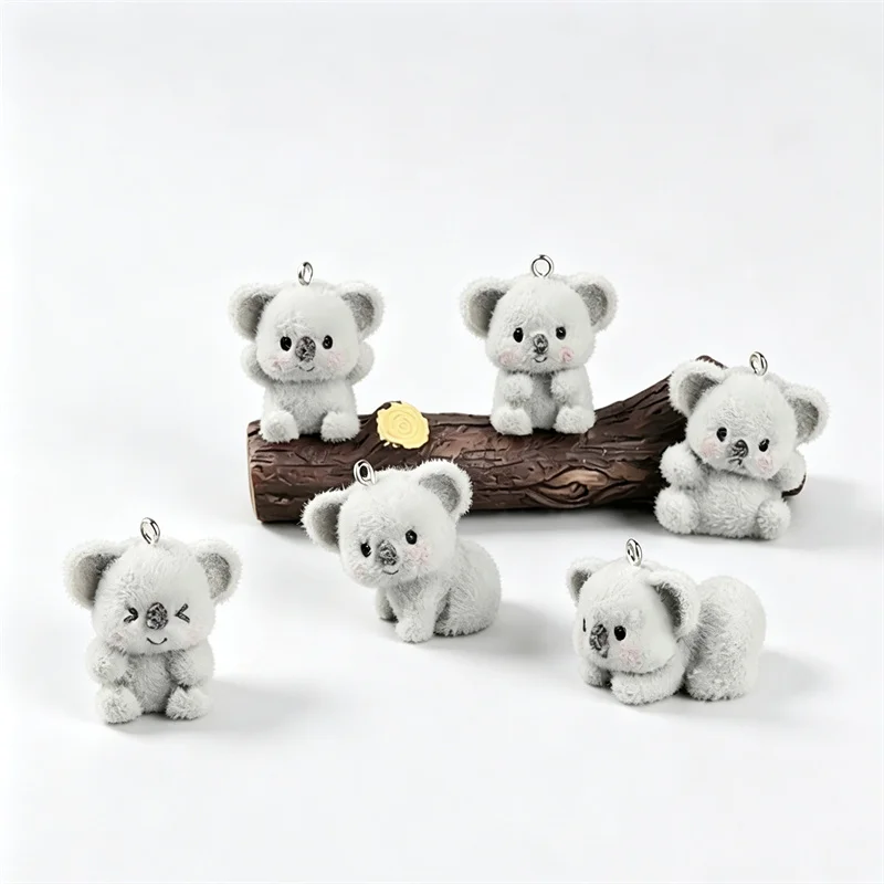 Winter style 40pcs/lot color Flocking effect animals cartoon Koala shape resin dolls diy jewelry garment accessory