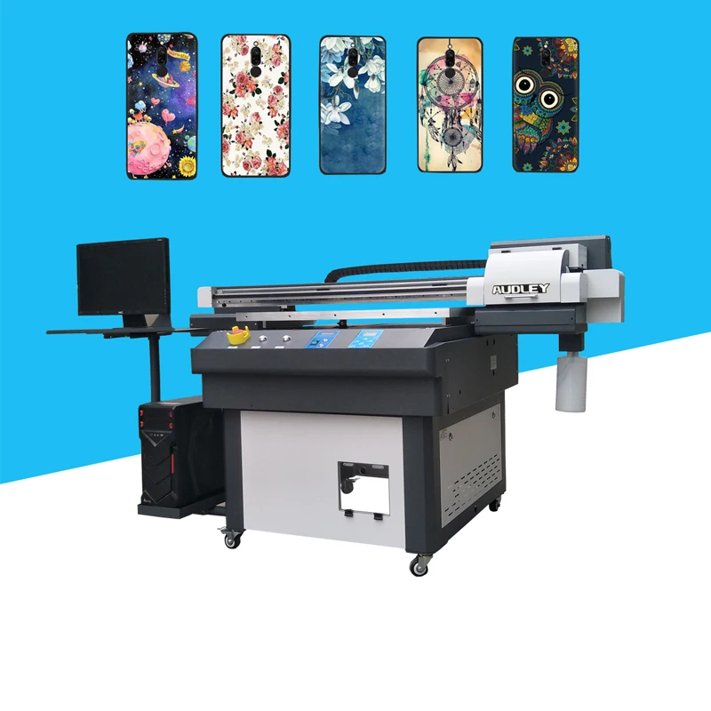 Audley 9060 6090 size 3 head tx800 digital UV flatbed printing machine with white color varnish