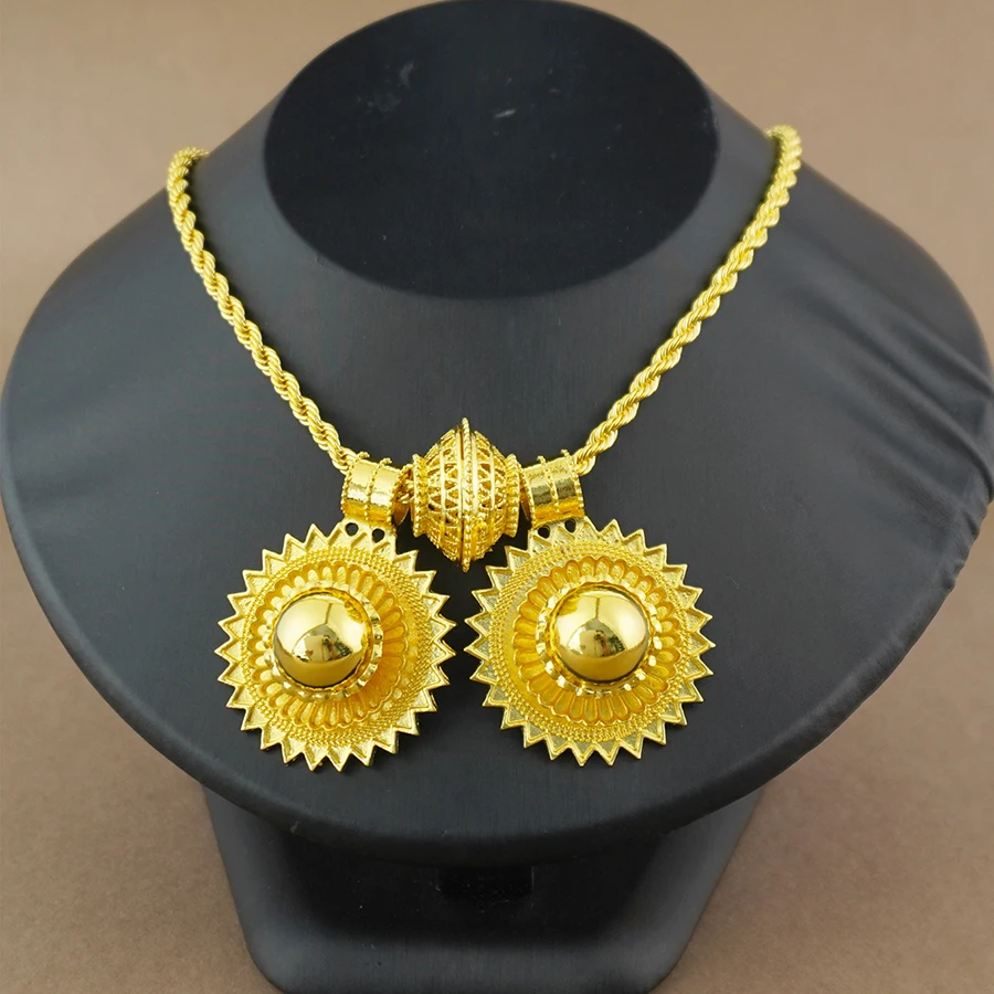 A Set Of 24k Gold-Plated Classic Spherical Necklaces, Earrings, Rings, Sun Pendants, Men'S And Women'S Wedding Jewelry Sets, Tha image 4