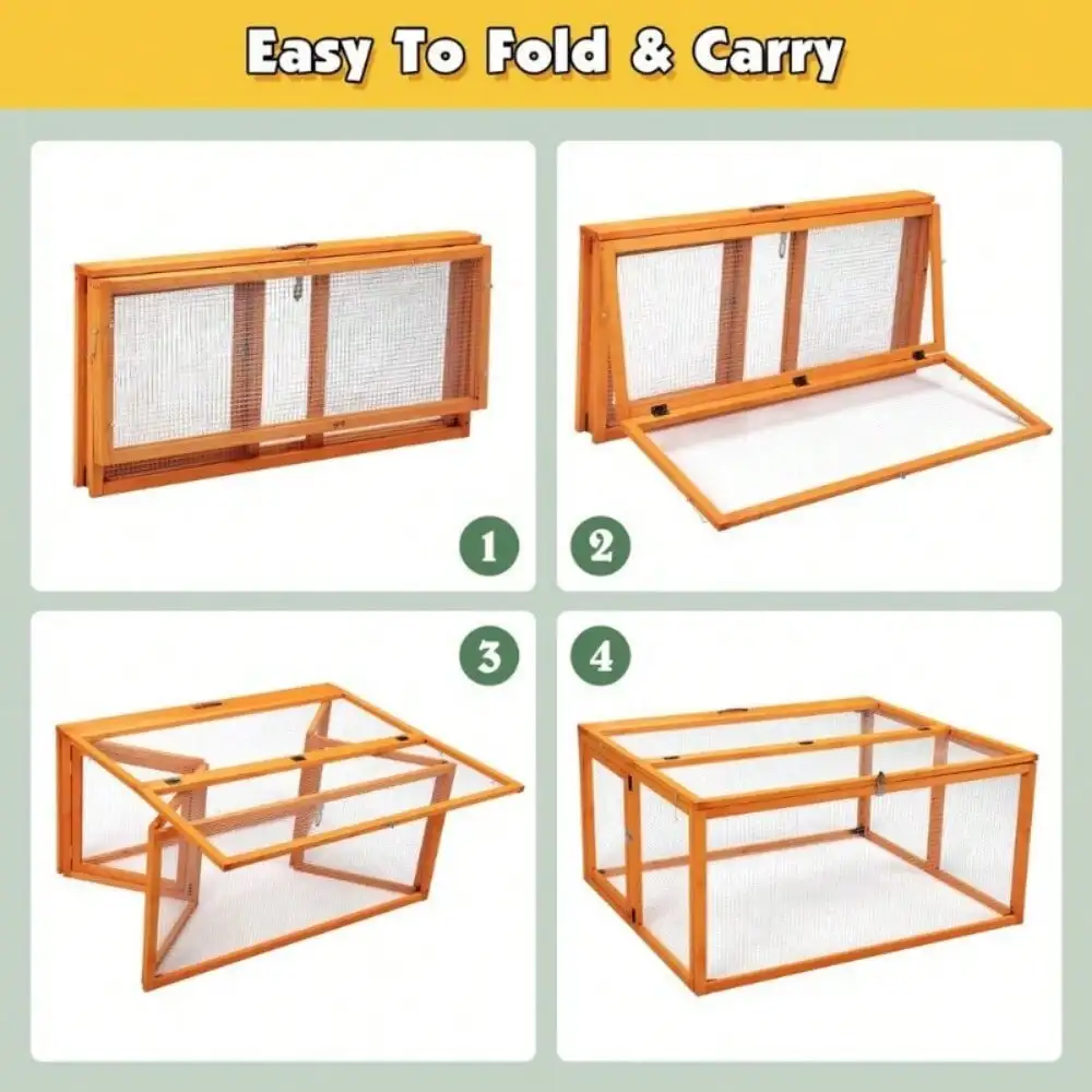 Hucha de madera para conejos, gallinero plegable con barra para asar, cómoda para animales al aire libre