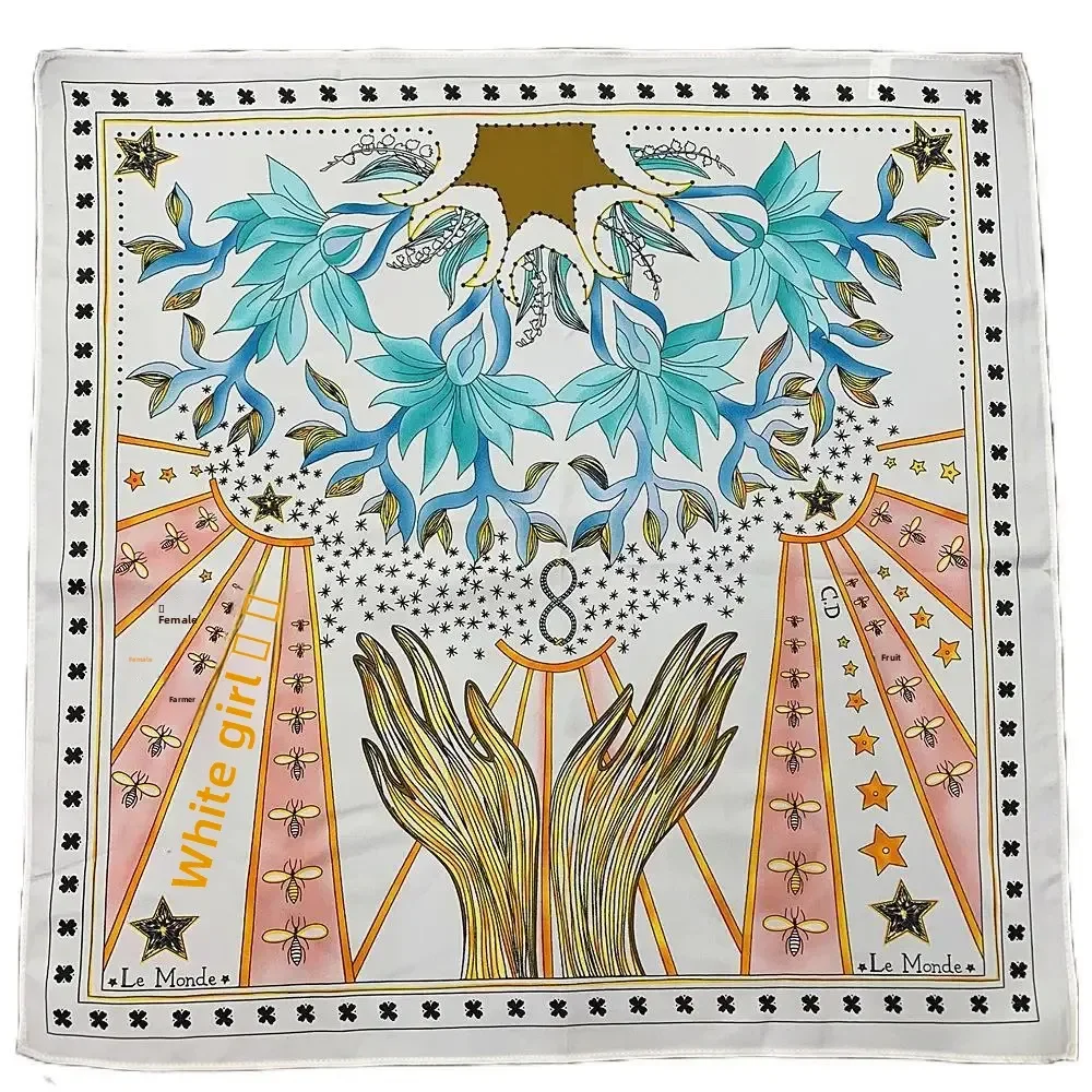Offre spéciale de la saison nouvel été Tarot carte destin amant série imprimé soie carré écharpe femmes à la mode petit carré en soie S