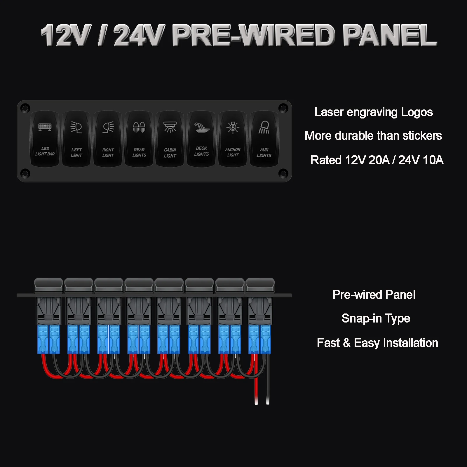 8-gniazdowy przełącznik łodzi morskiej Panel 12V 24V Wodoodporny pasek świetlny LED Lewy prawy tylny pokład kabiny Kotwica Światło Aux Światła