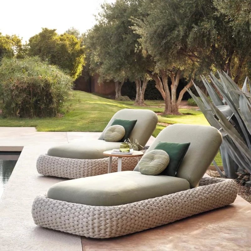 

Modern Leisure Outdoor Garden Furniture Aluminum Braided Rope Lounger Beach Pool Bed Sun Lounger