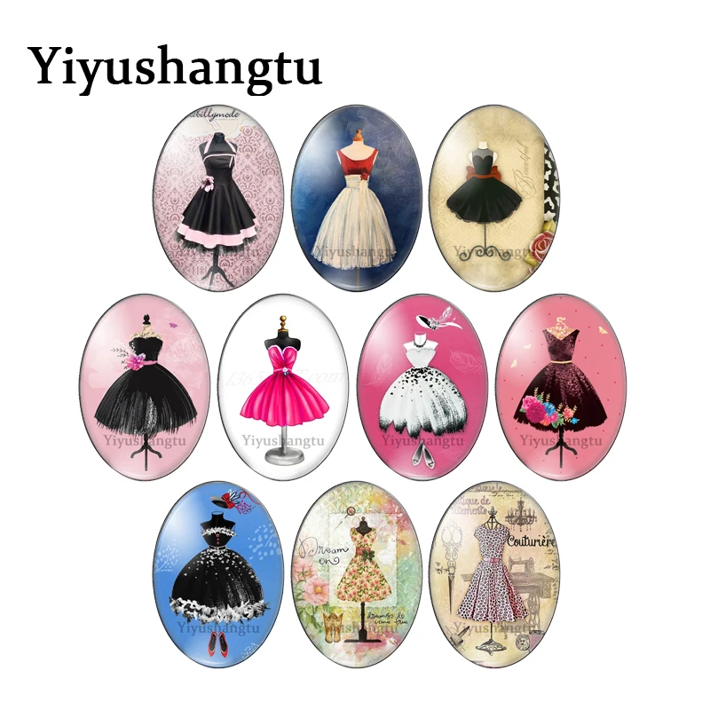 New retro color skirt beauty girl love 10pcs mixed 13x18mm/18x25mm/30x40mm Oval photo glass cabochon flat back Making findings