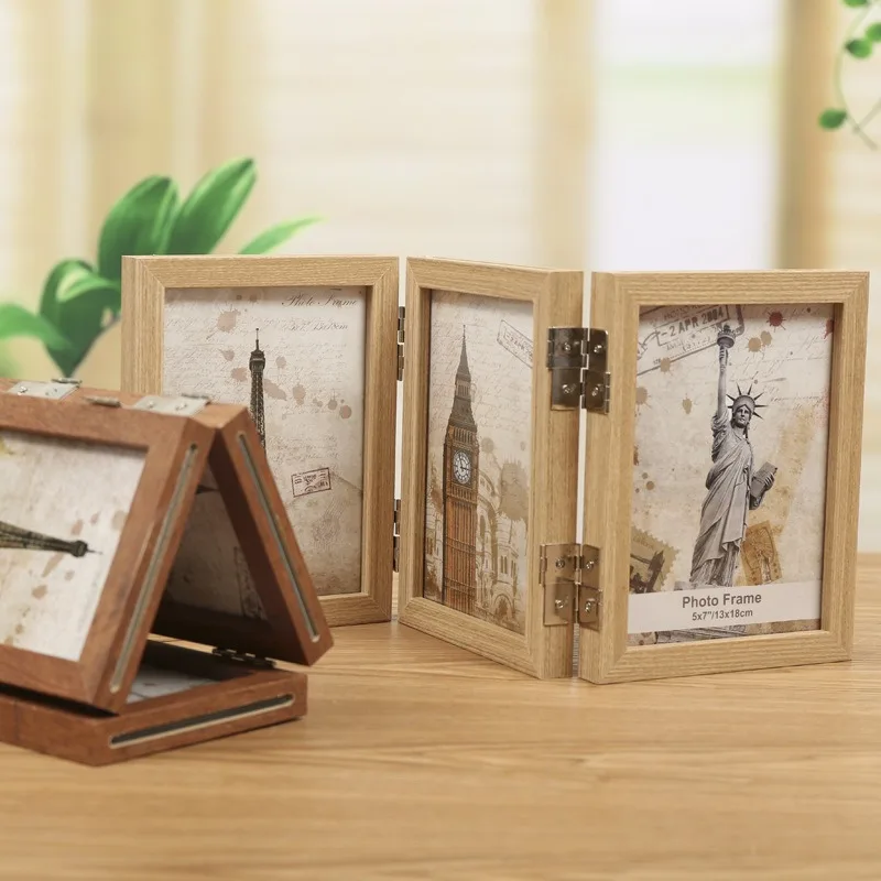 

Creative Office Foldable Hinged Photo Frame Triple Photo Frame Integrated Desktop Album Set 180 ° Vertical HD Photo Gift Fram