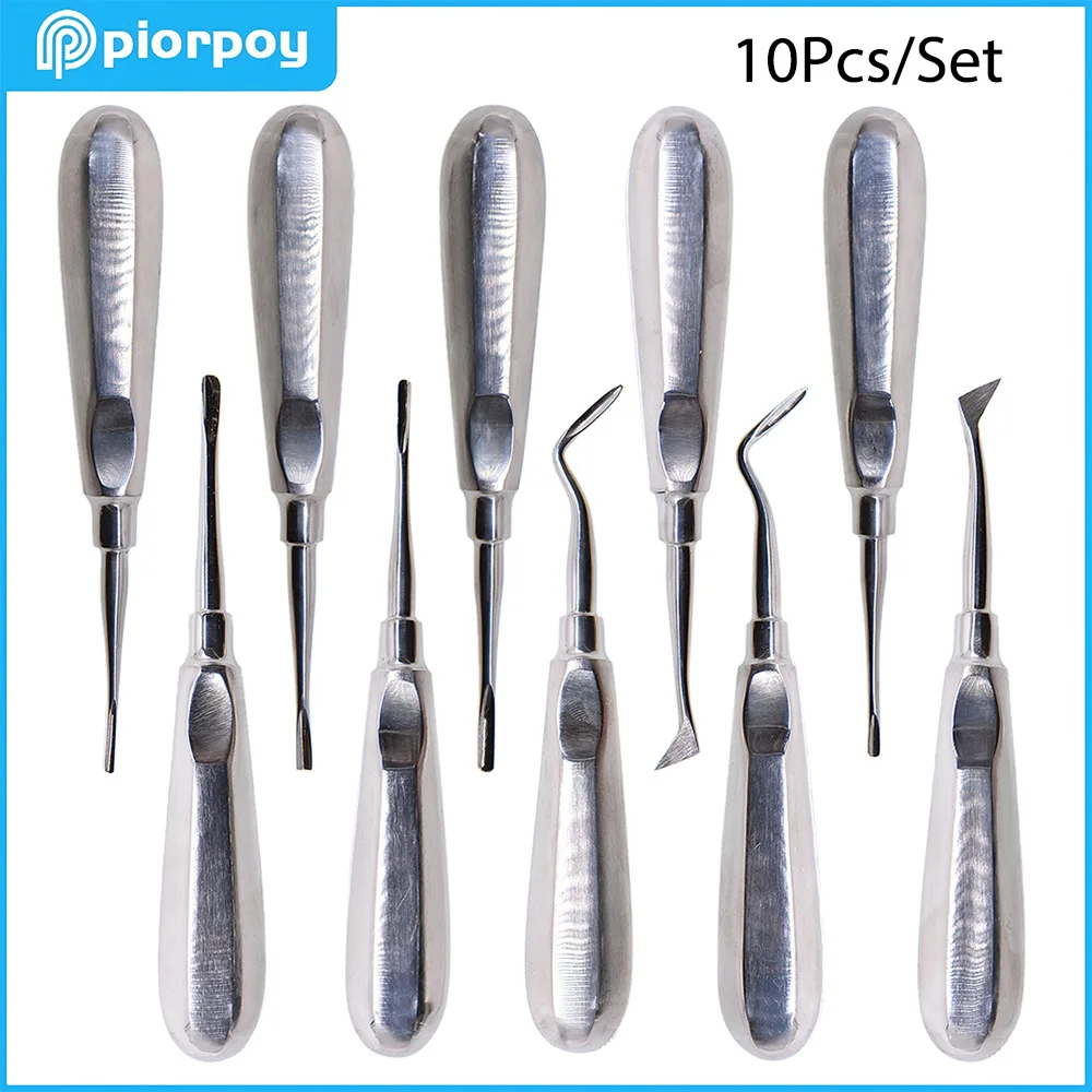 PIORPOY 10Pcs Dental Stainless Steel Elevator Teeth Extraction Tooth Extracting Forceps Dental Instruments Set Lab Dropship