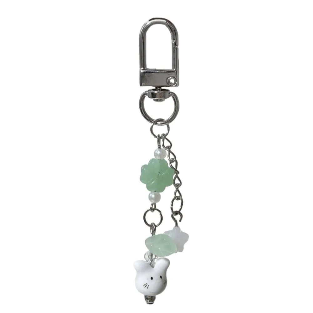 

Y2K Cute Beaded Phone Charm Hanging Decoration Strap Cord Ceramics Bunny Keychain Rabbits Trendy Look Four Leaf Clover Pandant