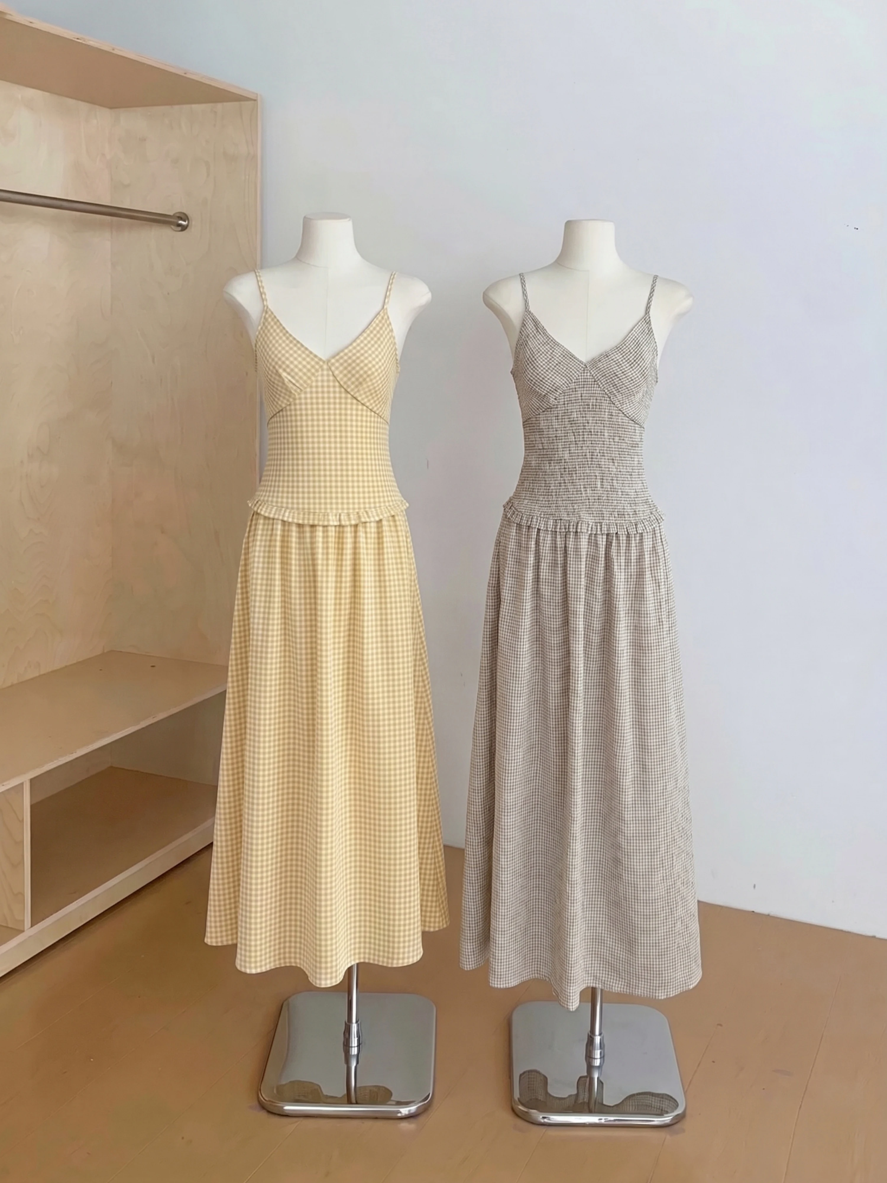 Vestido Ree Parme Vintage con estampado a cuadros, cuello en V y tirantes, moderno, versátil, informal, de baja elasticidad, falda de corte A, de una sola pieza