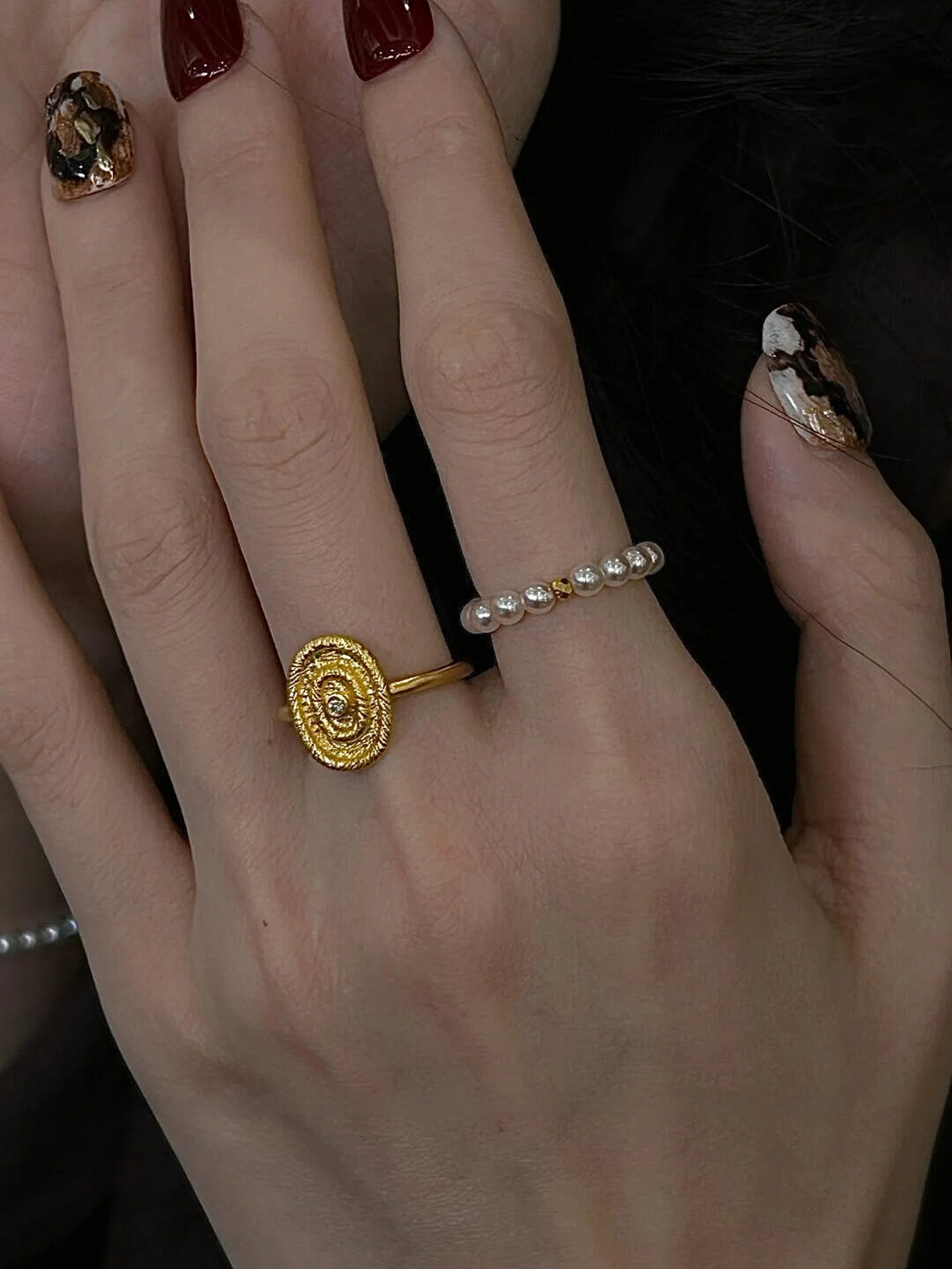 

Minimalist Vintage Gold Ring for Women Open Design Stacking Natural Pearl Index Finger Ring Fashion Jewelry Accessory