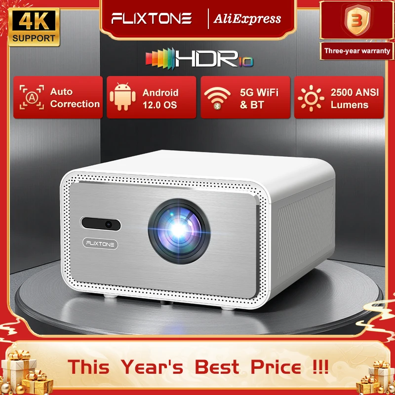 Flixtone D9W Mini 2500 ANSI Full HD 1080P Projetor 4K Projetores de feixe portátil para filmes Home Theater WiFi Android Game Beamer