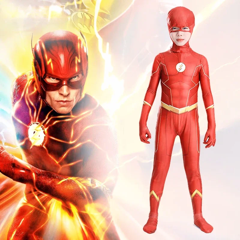 2025 New 2Pcs 2024 New Kids Flash Man Boys Cosplay Costume New Year Carnival Party Fancy Dress with Headgear Mask Sets AA