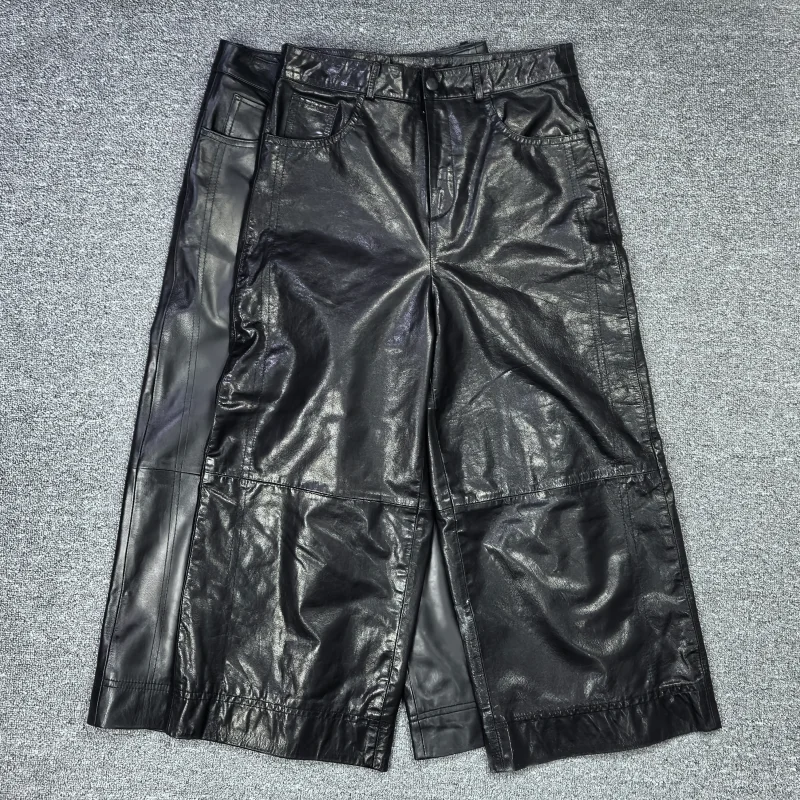 

Женские повседневные кожаные брюки с высокой талией и широкими штанинами, универсальные, стройнящие, модель «Восемнадцать», осень 2026, модные