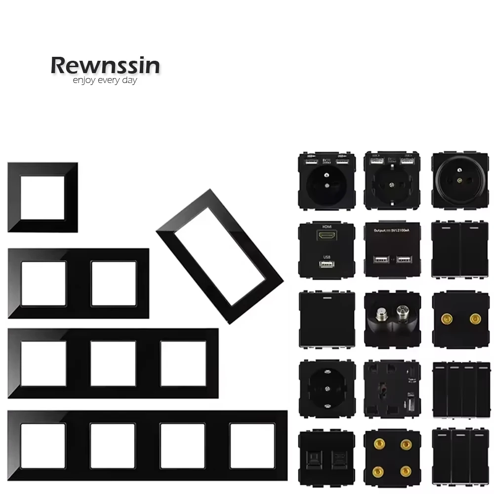 

DIY Бесплатная комбинация настенной розетки Интернет-розетка кулисный выключатель света детали модуля настенная розетка черная стеклянная панель рамка
