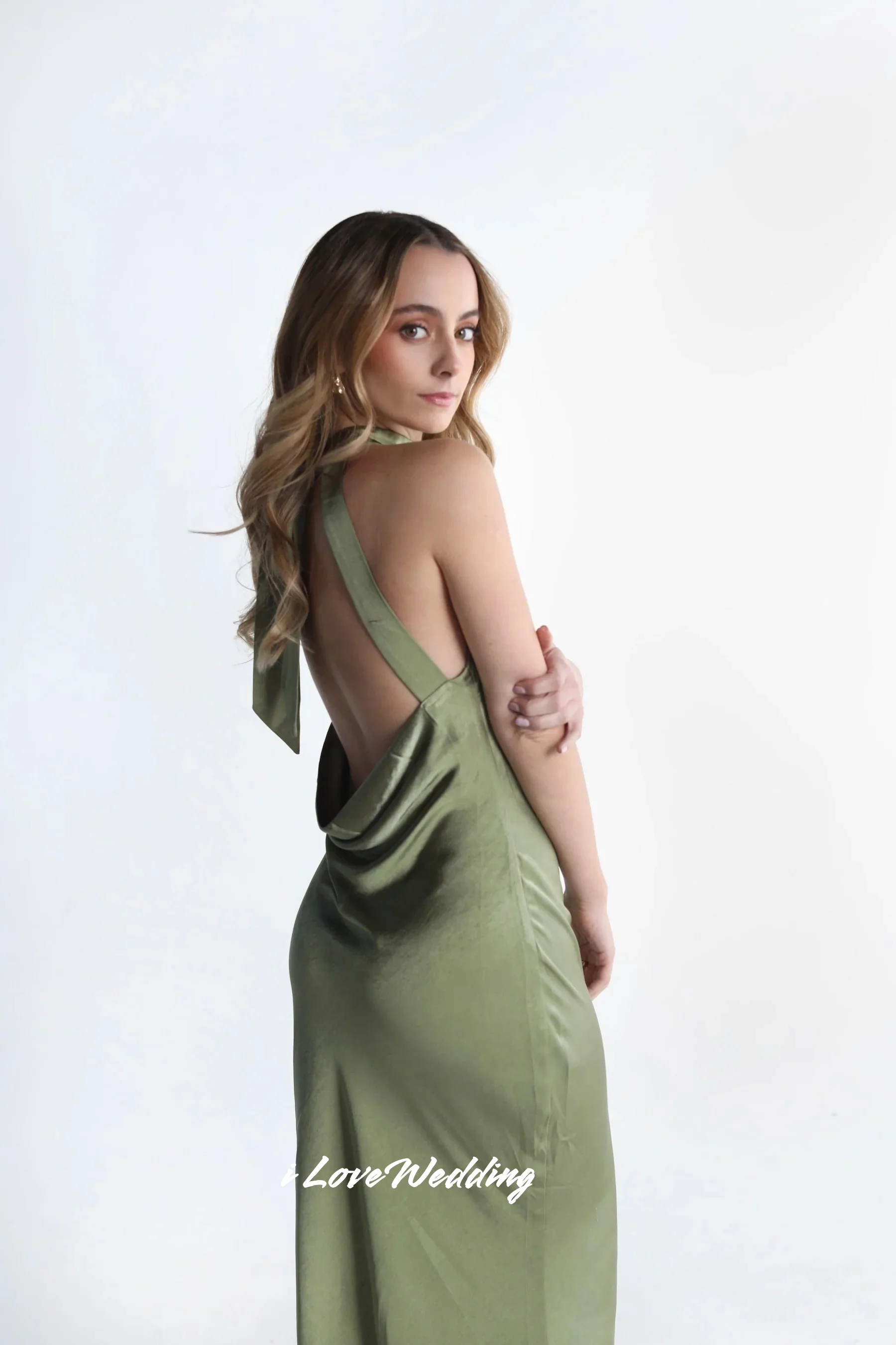 Green Halter Evening Dress 2025 Satin Sleeveless Backless Mermaid Pleated Floor-Length Elegant Weddding Party Dresses Customized