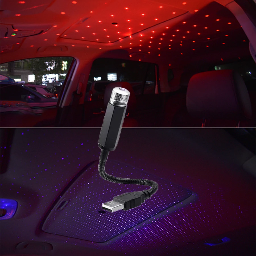 USB LED Night Light Laser Starry Sky Star Projector Lamp DC 5V Car Roof Romantic Atmosphere Ceiling Decor Red Purple Flexible