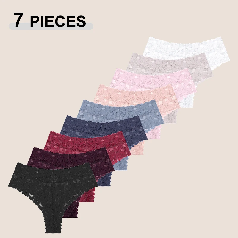 7PCS Sexy Hohe Taille Tanga Höschen Frauen Perspektive Spitze Floral Aushöhlen Unterhose Atmungsaktive G-strings Weibliche Sexy Dessous