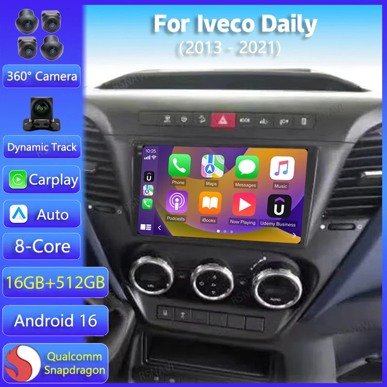 Radio para Auto Android 16 para Iveco Daily 6 2013 2015 2016 -2021 Reproductor Multimedia Estéreo Carplay+Auto WIFI+4G Estéreo DSP Cámara 360
