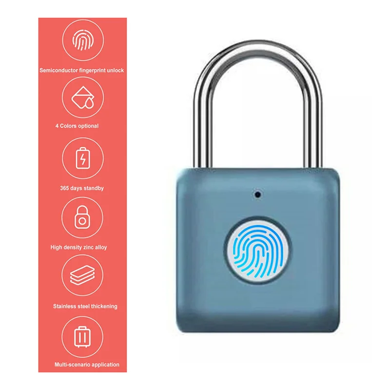 A13E-Waterproof Biometric Fingerprint Lock Keyless Door Lock Anti-Theft Security USB Rechargeable Padlock