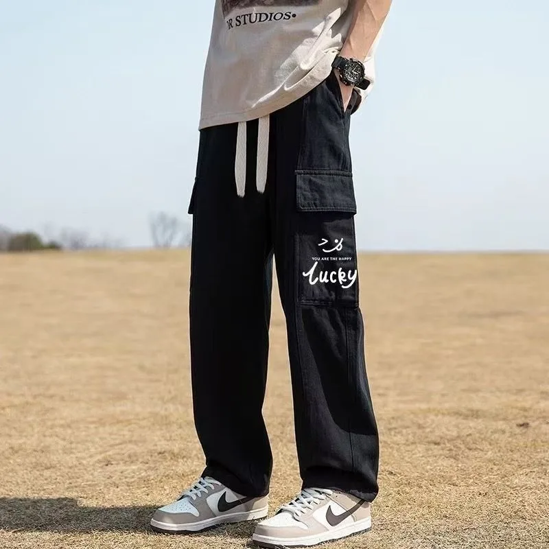 سروال عمل مريح منقوش بتصميم عتيق مستقيم الساق للمشي لمسافات طويلة في الربيع والخريف وسراويل غير رسمية متعددة الاستخدامات للرياضات الخارجية #1