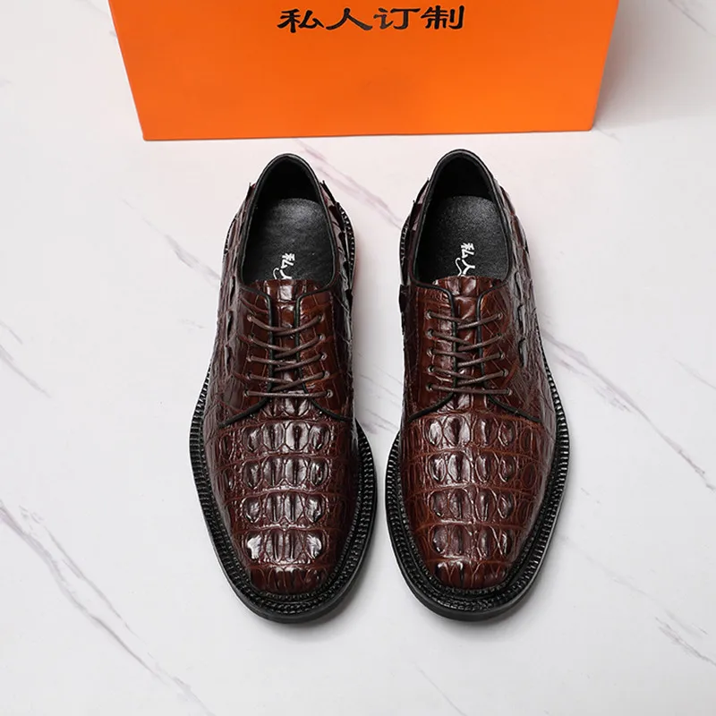 Authentic Exotic Crocodile Skin Men's Casual Brown Color Dress Oxfords Shoes Genuine Leather Male Lace-up Rround Toe Derby Shoes