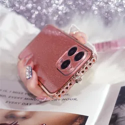 For iPhone 15 Pro Max 11 12 13 14 Pro Max Plus Case Bling Love Diamond Rhinestone Metal Bumper Frame With Glitter Hard Sticker