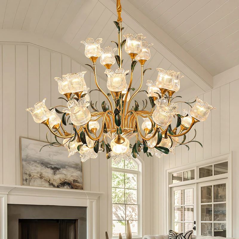 Retro Living Room Transparent Glass Chandelier Luxury Designer Cream Pendant Lamp French High-rise Mid-range Restaurant Lighting