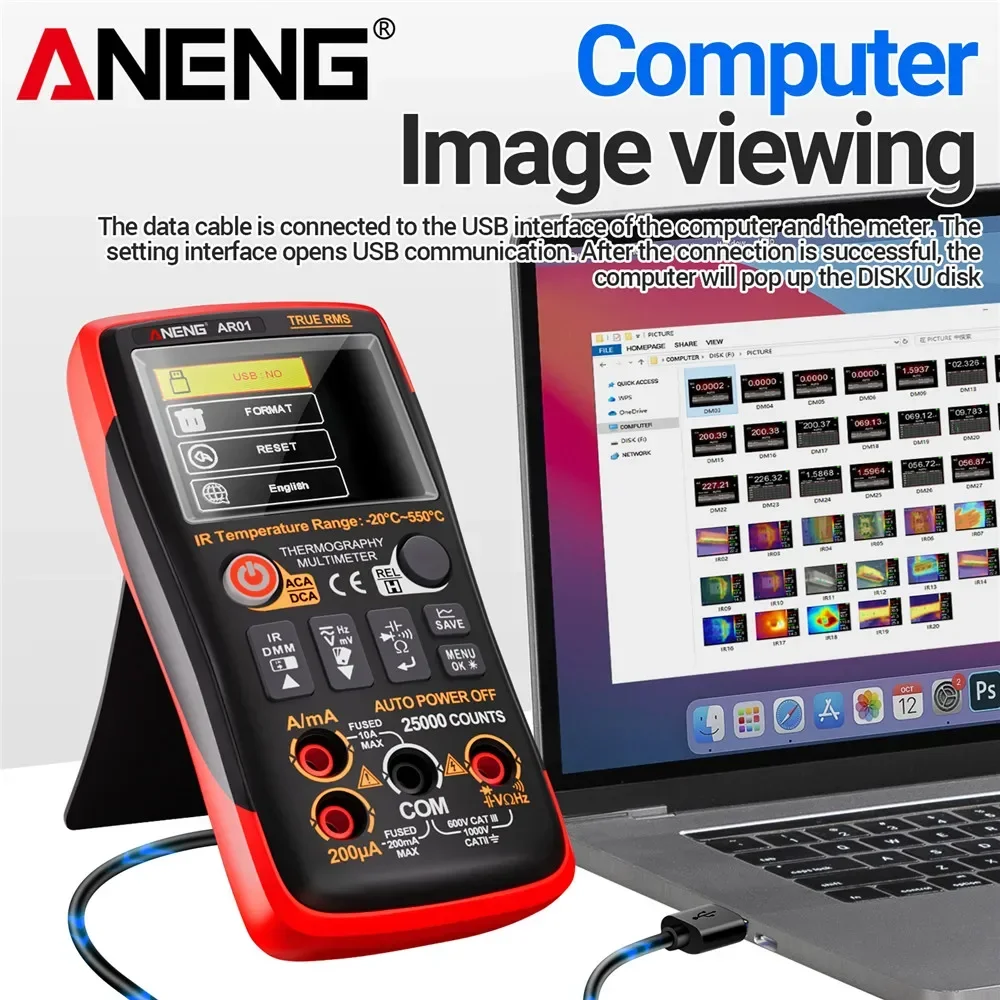 ANENG AR01 Digital Multimeter 25000 Counts TFT Screen USB Recharge AC DC Volt Amp Resistance Diode Flashlight Circuit Test Meter