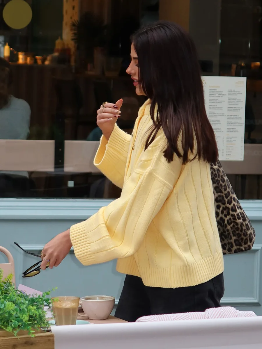 TWOTWINSTYLE – pull ample et décontracté pour femme, couleur unie, col rond, manches longues, épissé, simple boutonnage, tricoté, automne