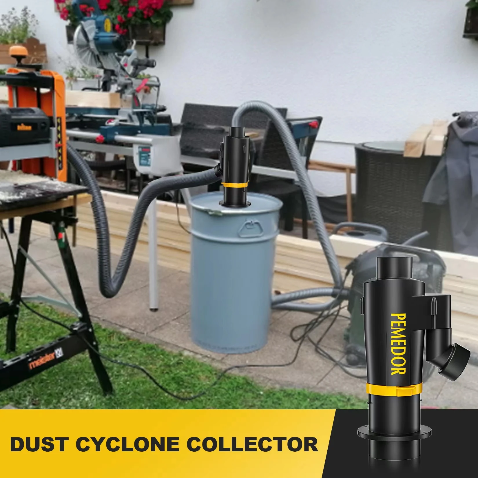 Cyclone Dust Collector  2‘’ 50mm Separator Extractor Separator with 2 Filters Element Vacuum Cleaner for Woodworking Ash