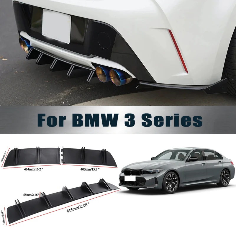 For BMW 3 Series Rear Diffuser Shark Fin Double Wing ABS Curved Aero Spoiler Anti-Collision Chassis Protector Car Styling