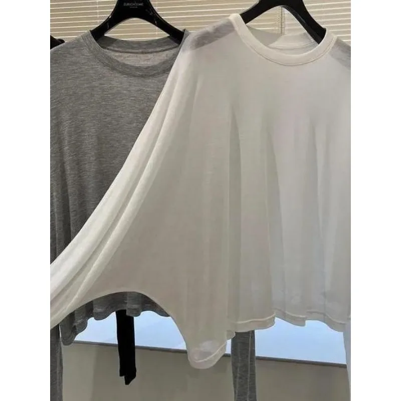 Long Sleeve T-Shirt Women Summer Fashion Style Micro Transparent Soft Skin Shirt Air Conditioner Cover Sun Protection Top
