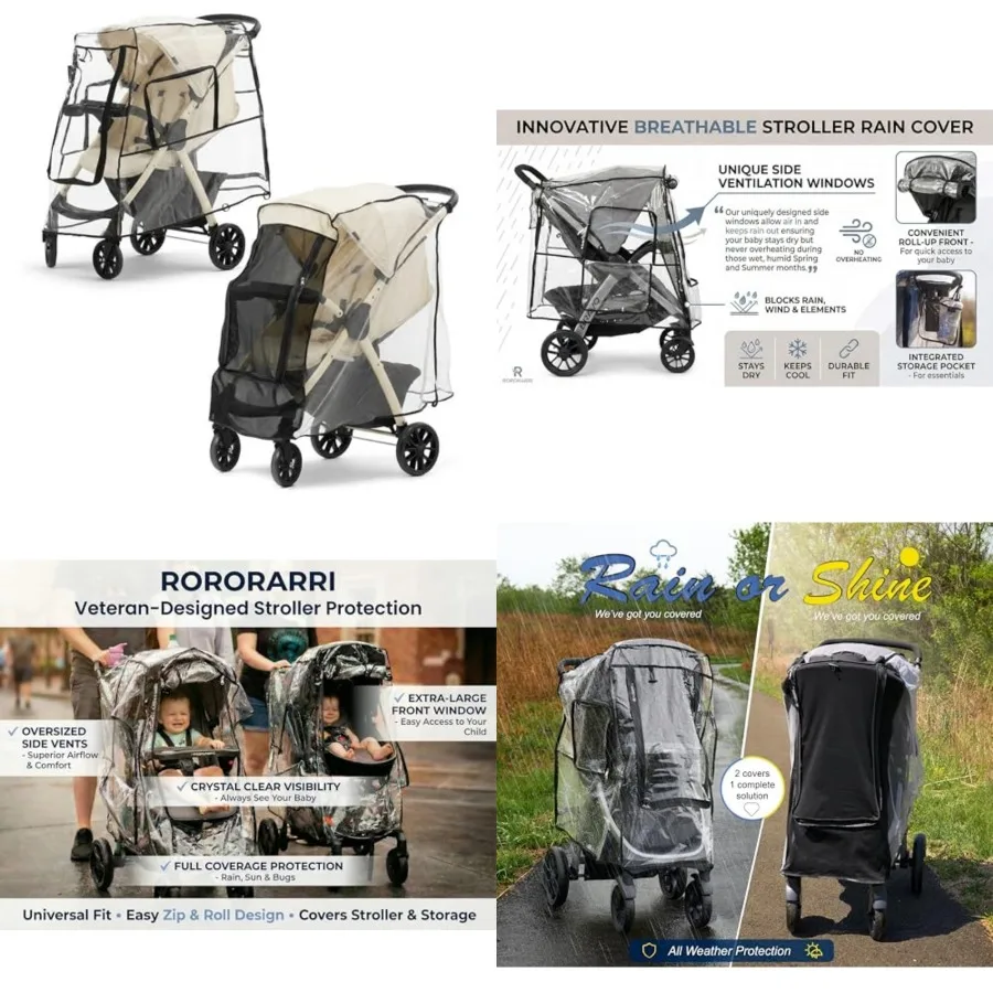 Large Stroller Sunshade and Rain Cover-Protect Your Baby Stroller from Sun, Rain, Wind, Dust-Built in Mosquito Netting-Universa