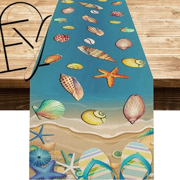 Linen Table Runner Fall Wheat Berries Maple Leaf Garl on Cream Autumn Dinner Table