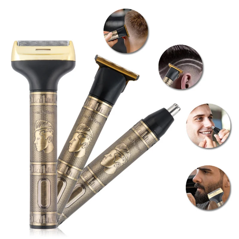 Rasoio elettrico tre in uno da uomo, set di tagliacapelli portatile impermeabile per uso domestico, strumento per tagliare i peli del naso di alta qualità