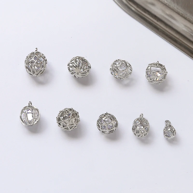 1pcs Diy Handmade Jewelry Accessories White K Winding Inlaid Pearl Zircon Bead Earring Material Bracelet Necklace Pendant Charms