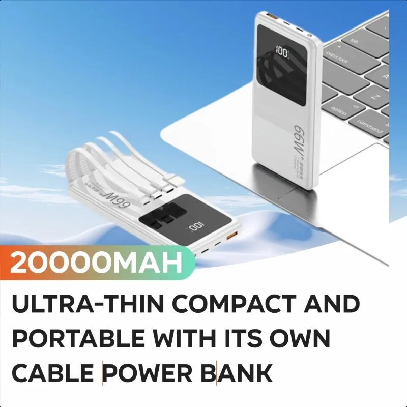

66W Super Fast Charging 20000mAh Ultra-thin Compact and Portable with Its Own Cable Power Bank