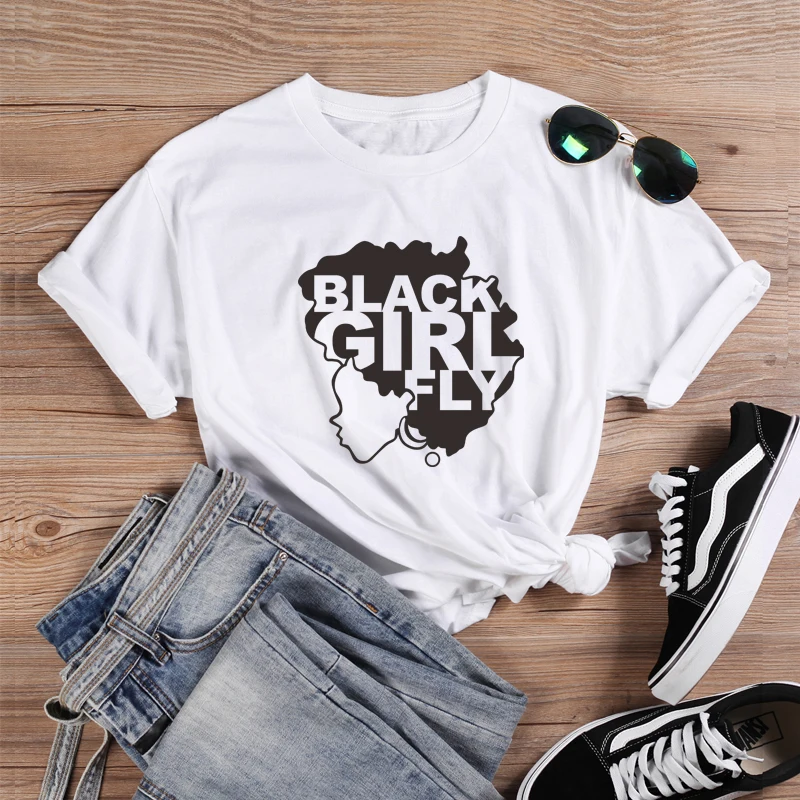 ONSEME Africa Map Graphic T Shirt Hipster Afro Lady Print T Shirts Black Girl Fly Slogan Tshirt Women Streetwear Melanin Tees