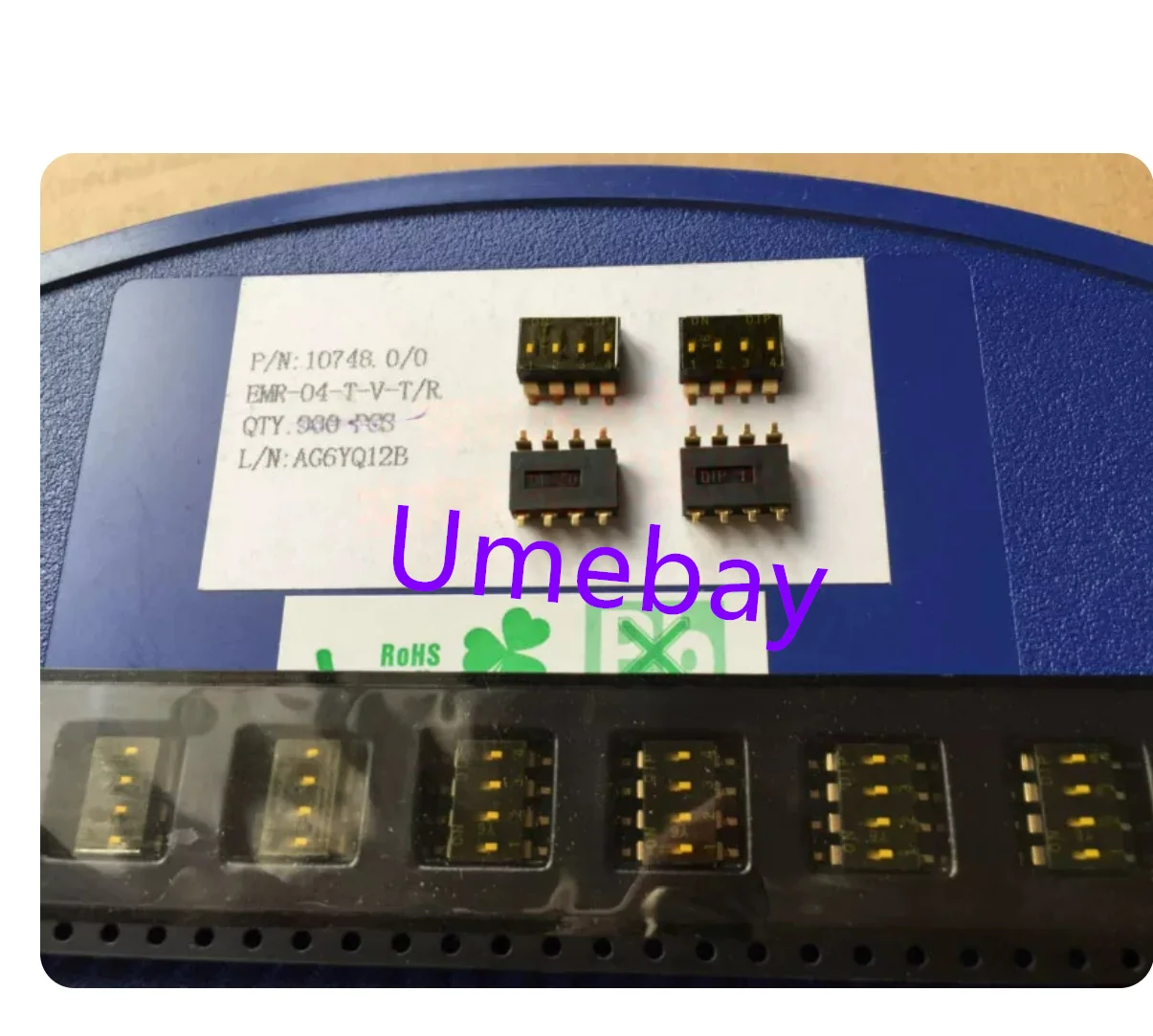 50 pieces, integrated circuit, dip switch with 2.54MM pin spacing, EMR-04-T-V-T/R. 4-piece gold-plated film feet