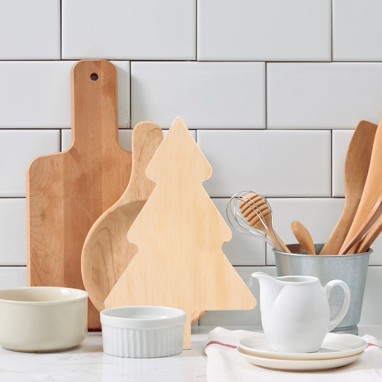 

Christmas Tree Serving Board Dual Function Chopping and Display Plate Festive Plywood Tray for Snacks Sandwiches Sushi