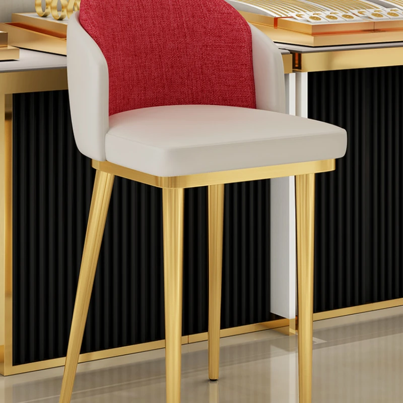 Optical shop bar stool stainless steel front desk backrest jewelry store chair modern reception gold shop chair counter stool