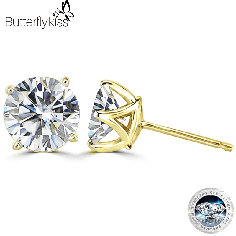 Butterflykiss Real 1CT Moissanite Diamond 100% 925 Sterling Silver Stud Earrings For Women Men Unisex Sparkling Wedding Jewelry