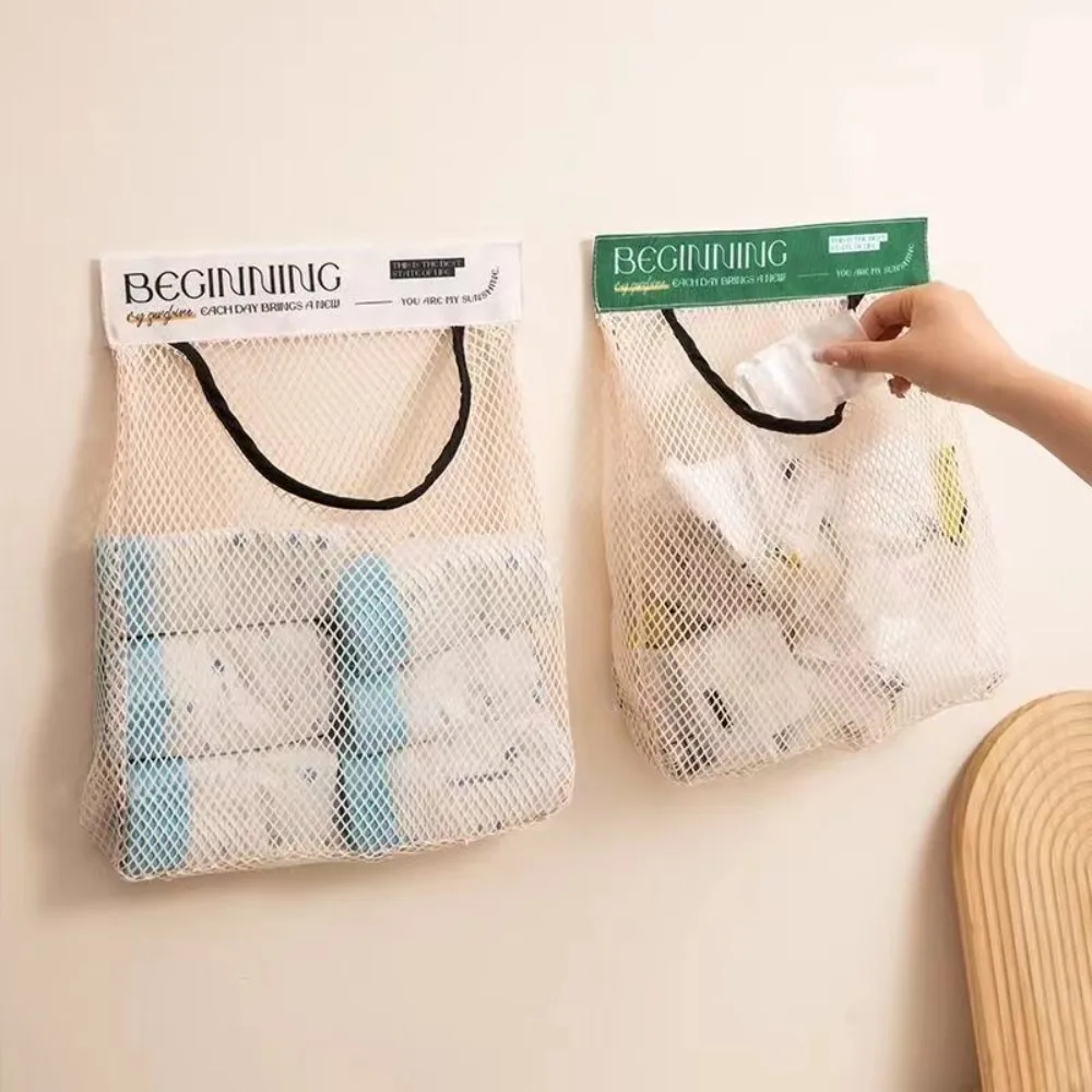 Kitchen Reusable Kitchen Hanging Mesh Bag Polyester Wall Mounted Fruit Vegetable Storage Net Bag Large Capacity Net Pocket