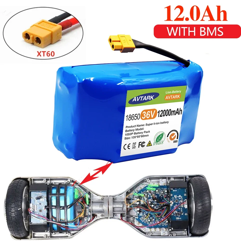 

2024 Upgrade 36V 12000mAh Battery Pack Rechargeable Lithium ion battery for Electric Self Balancing Scooter HoverBoard Unicycle