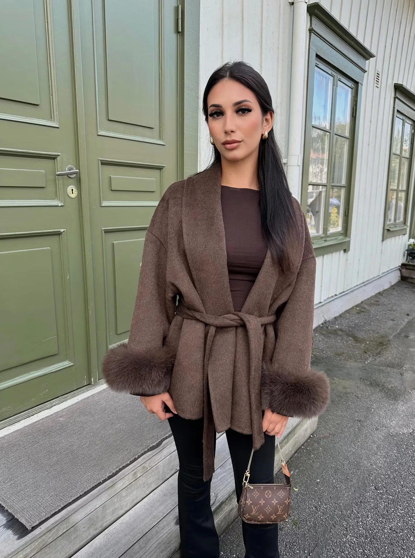 

Новинка 2025, женское модное шерстяное пальто, высококачественная осенне-зимняя верхняя одежда, длинное свековое пальто премиум-класса, Ele Sle