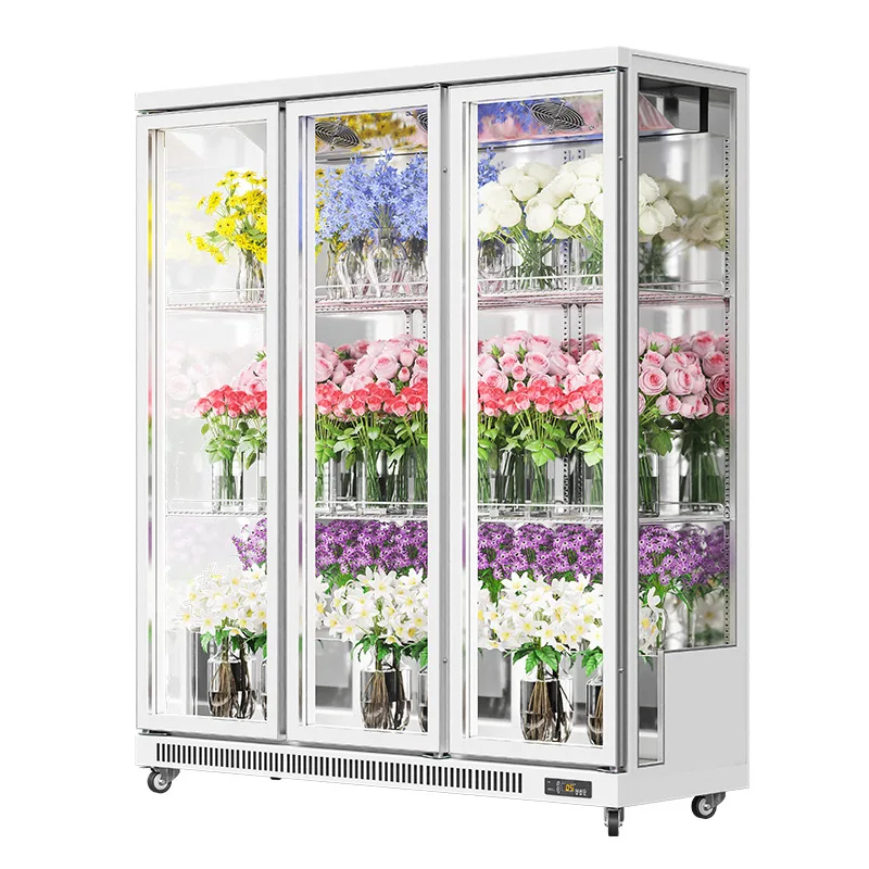 

Three-sided glass flower fresh-keeping cabinet display cabinet refrigerator stainless steel mirror freezer vertical flower freez