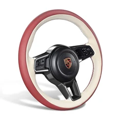 Customized Hand Sewing Braid Car Steering Wheel Cover for Porsche 718 911 Cayenne Macan Panamera Genuine Leather Car Accessories