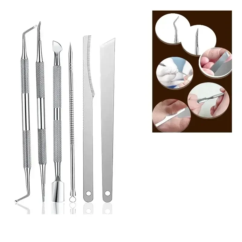 6pcs Stainless Steel Manicure Pedicure Knife To Remove Dead Skin Calluses Thick Hard Nail Clippers Acne Needle Pick Tool Set